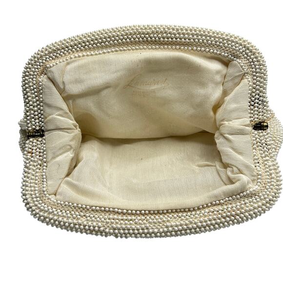 Vintage Lumured 1950s Beaded Clutch | Ivory Corde Purse - Picture 4 of 6